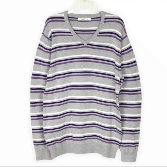 Old Navy Gray Purple Striped V Neck Lightweight Sweater S‎ Cotton Casual - Picture 1 of 5